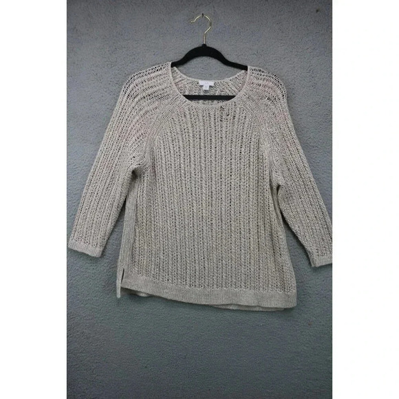 J. Jill Open Knit-3/4 Sleeve Sweater-Size Medium/Petite-Beachy - Picture 1 of 11